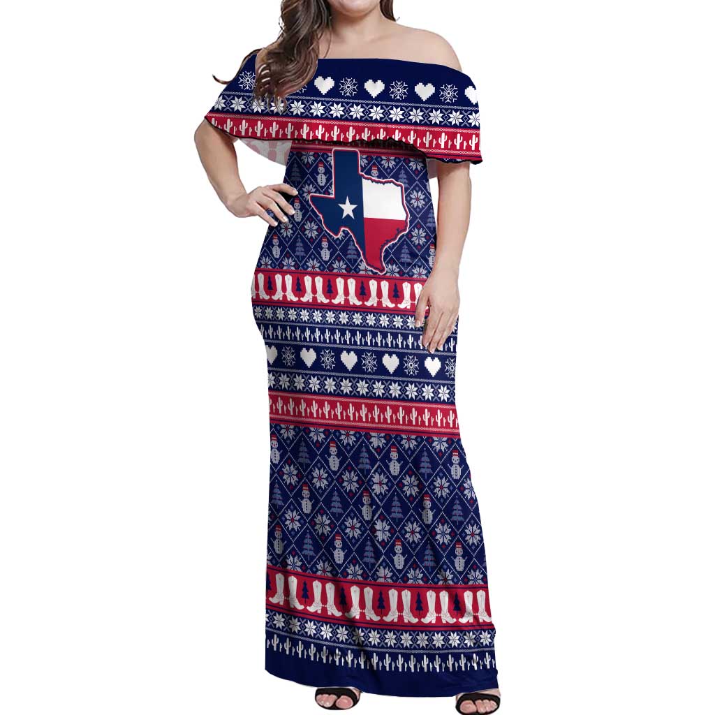 Christmas Texas Map Symbols Off Shoulder Maxi Dress Xmas Holiday Patterns - Wonder Print Shop