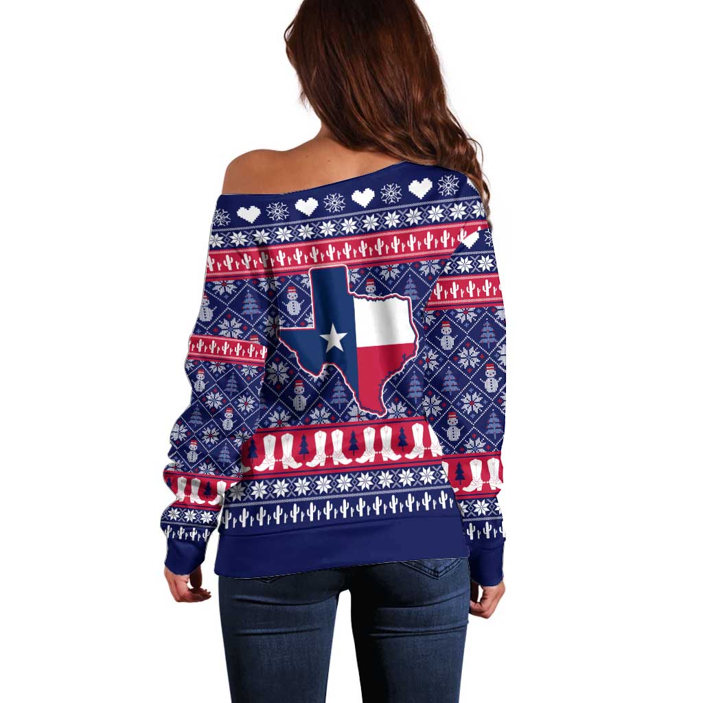 Christmas Texas Map Symbols Off Shoulder Sweater Xmas Holiday Patterns - Wonder Print Shop