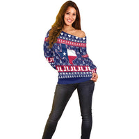 Christmas Texas Map Symbols Off Shoulder Sweater Xmas Holiday Patterns - Wonder Print Shop