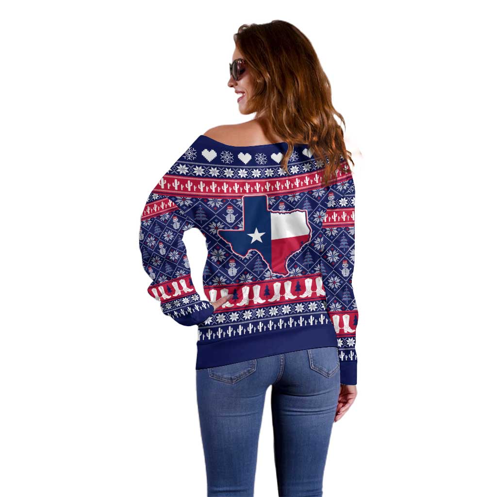 Christmas Texas Map Symbols Off Shoulder Sweater Xmas Holiday Patterns - Wonder Print Shop