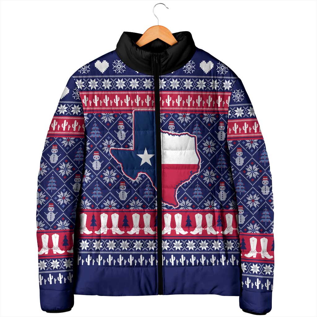 Christmas Texas Map Symbols Padded Jacket Xmas Holiday Patterns - Wonder Print Shop