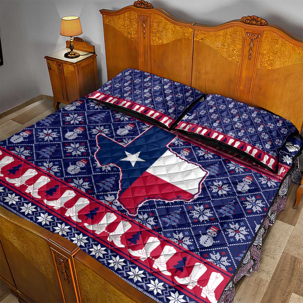 Christmas Texas Map Symbols Quilt Bed Set Xmas Holiday Patterns - Wonder Print Shop