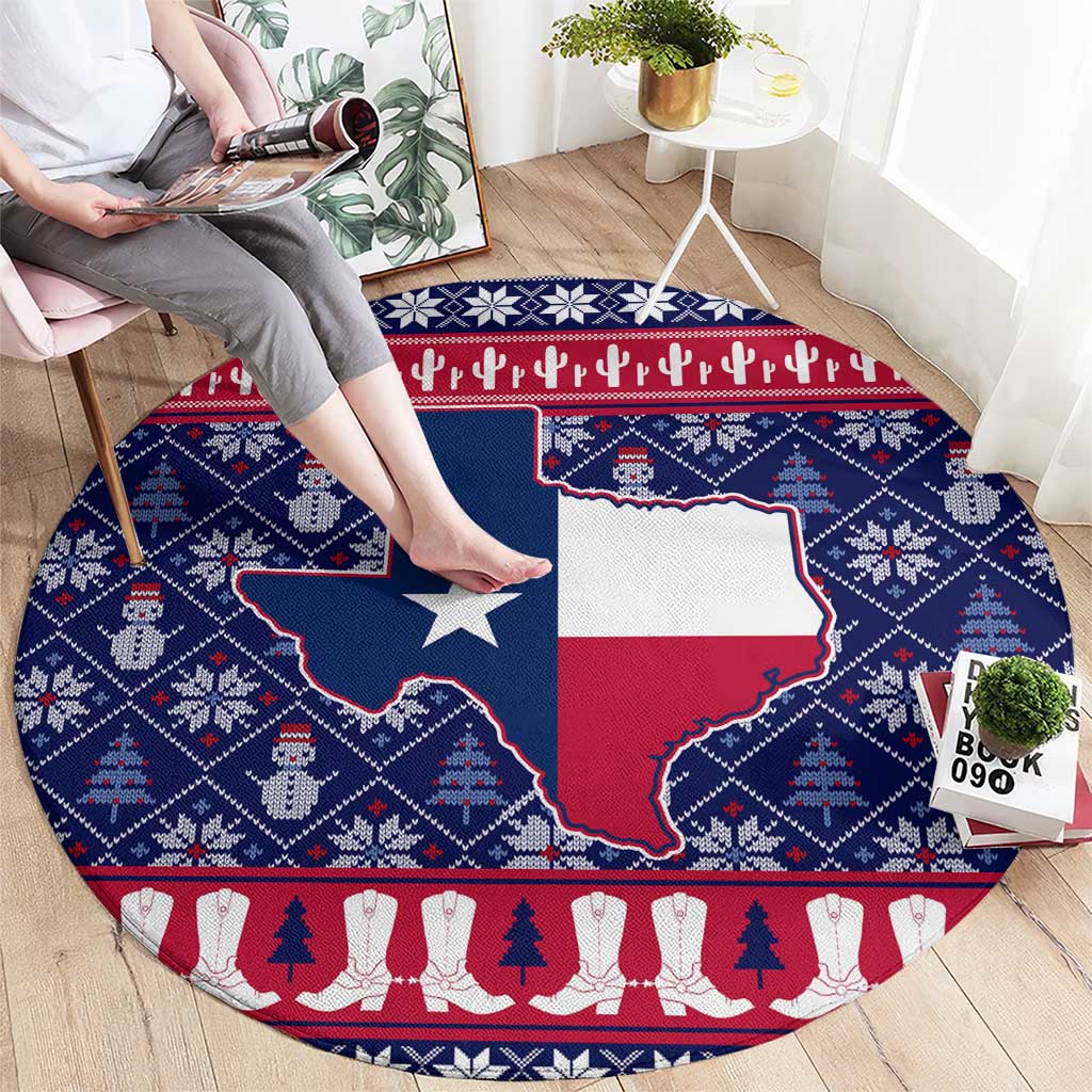 Christmas Texas Map Symbols Round Carpet Xmas Holiday Patterns - Wonder Print Shop
