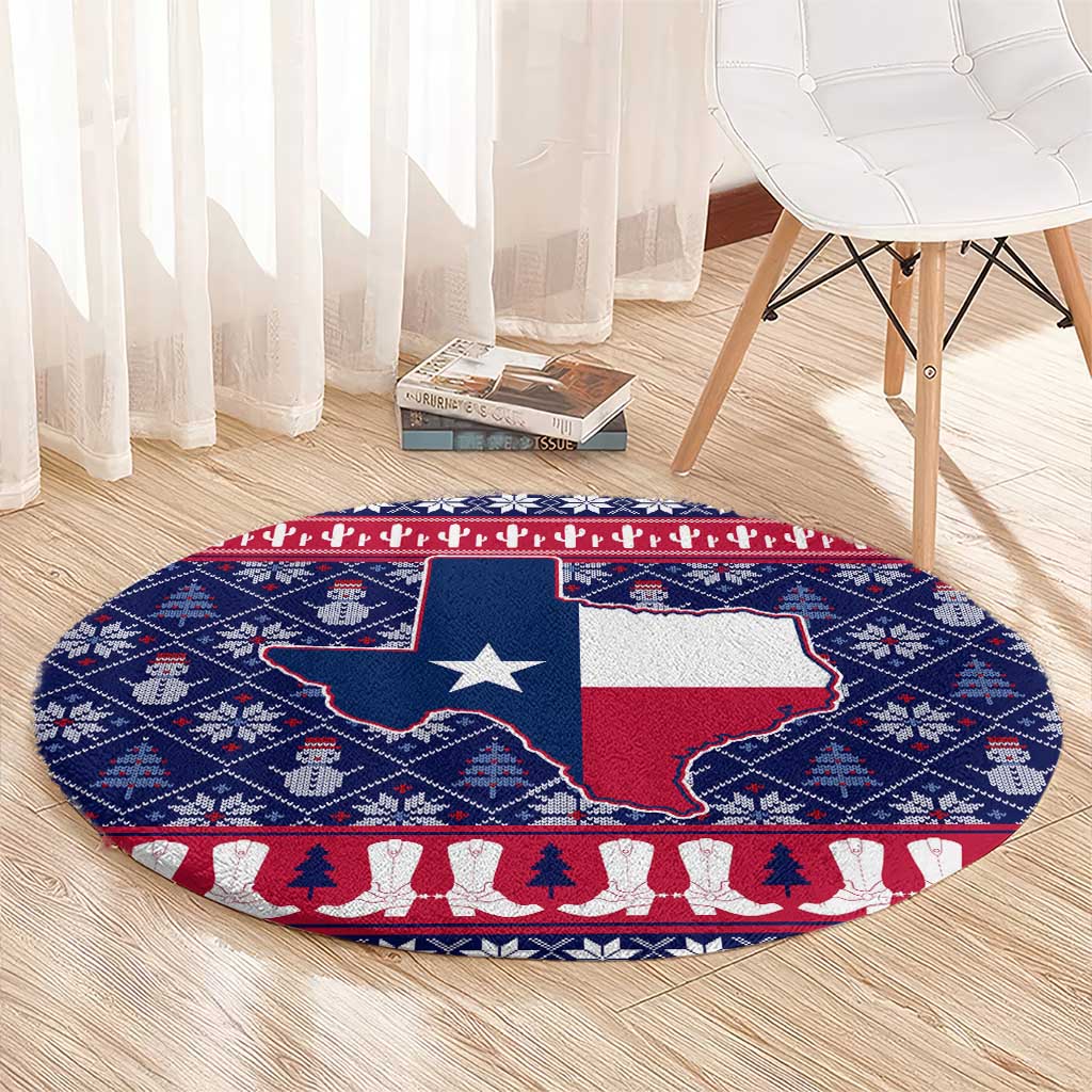 Christmas Texas Map Symbols Round Carpet Xmas Holiday Patterns - Wonder Print Shop