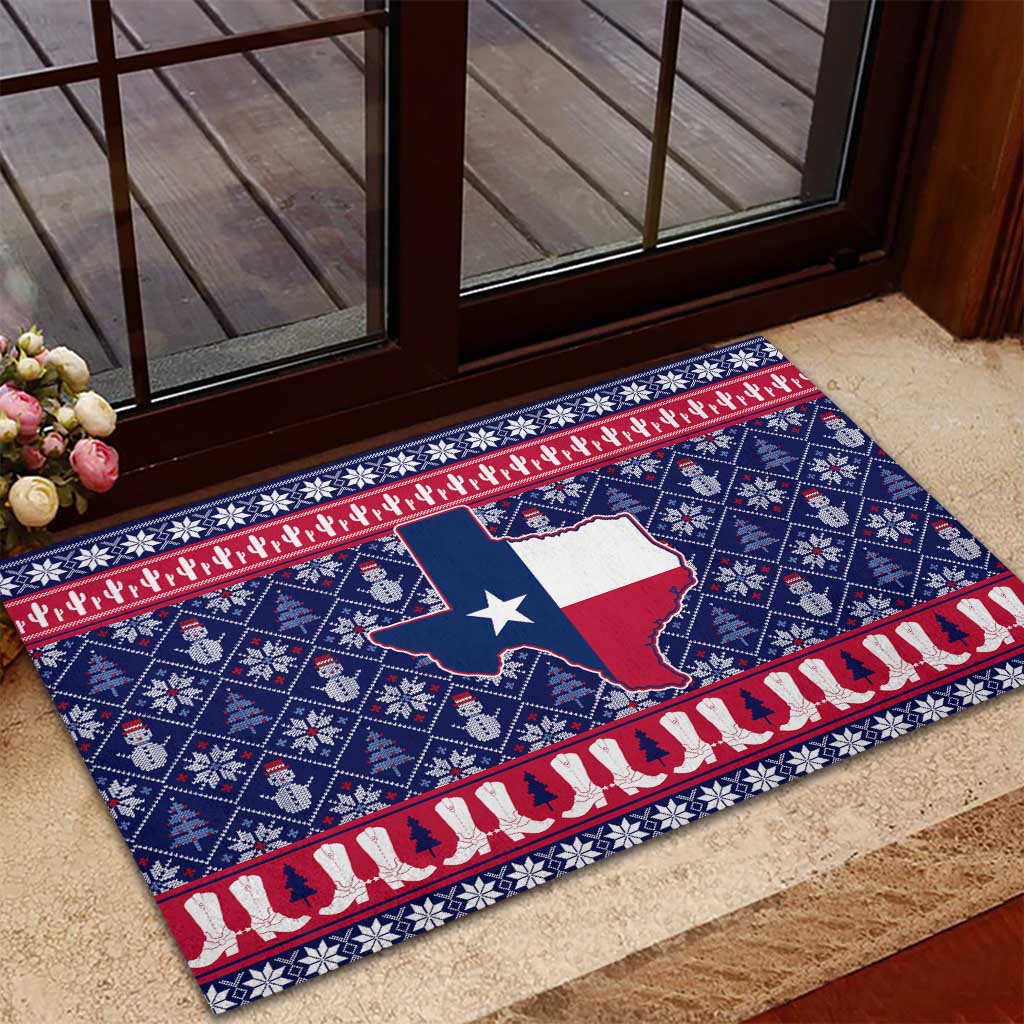 Christmas Texas Map Symbols Rubber Doormat Xmas Holiday Patterns - Wonder Print Shop