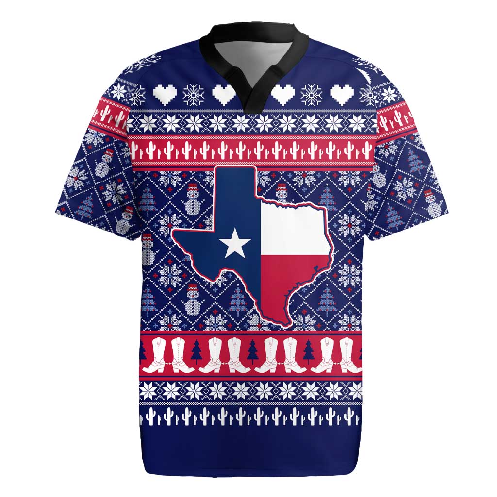 Christmas Texas Map Symbols Rugby Jersey Xmas Holiday Patterns - Wonder Print Shop