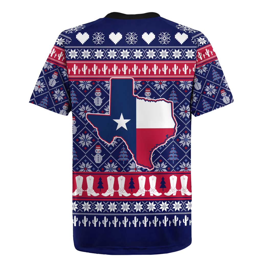 Christmas Texas Map Symbols Rugby Jersey Xmas Holiday Patterns - Wonder Print Shop