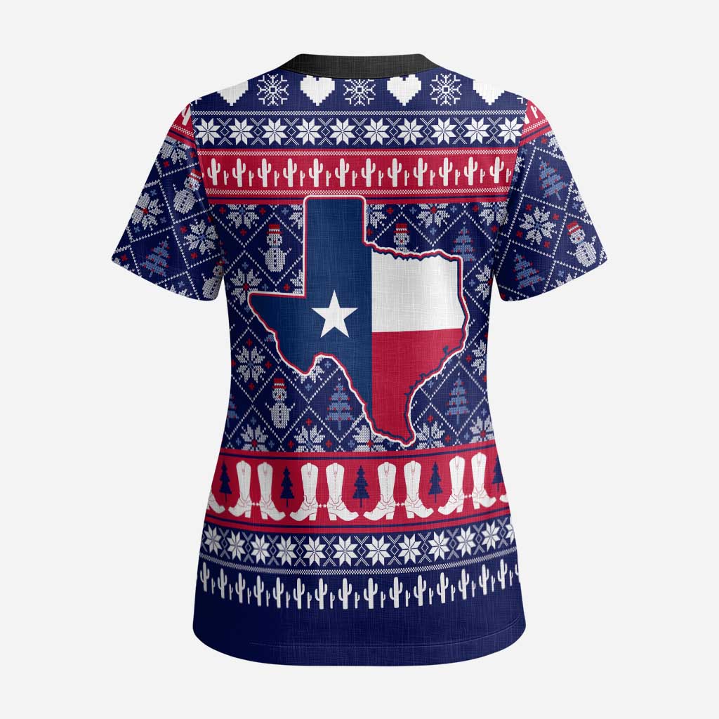 Christmas Texas Map Symbols Scrub Top Xmas Holiday Patterns - Wonder Print Shop