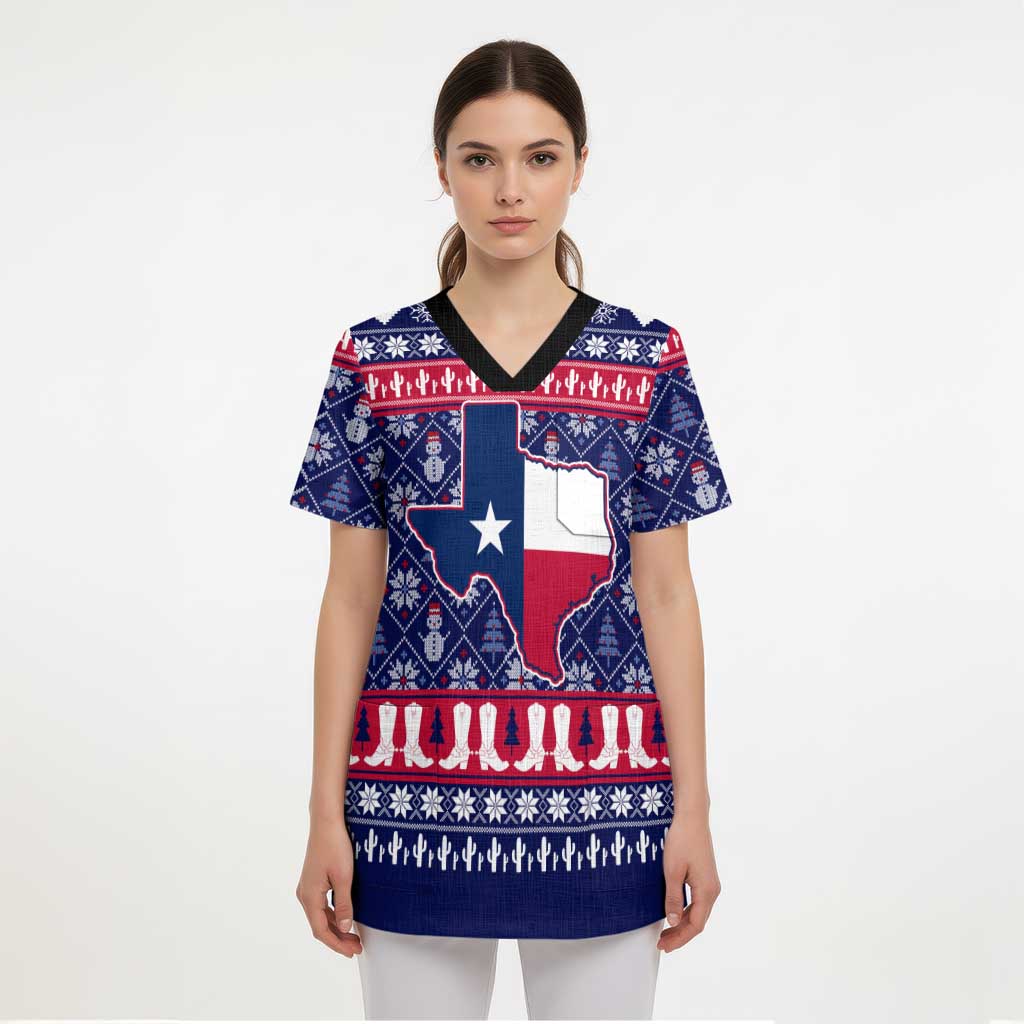 Christmas Texas Map Symbols Scrub Top Xmas Holiday Patterns - Wonder Print Shop