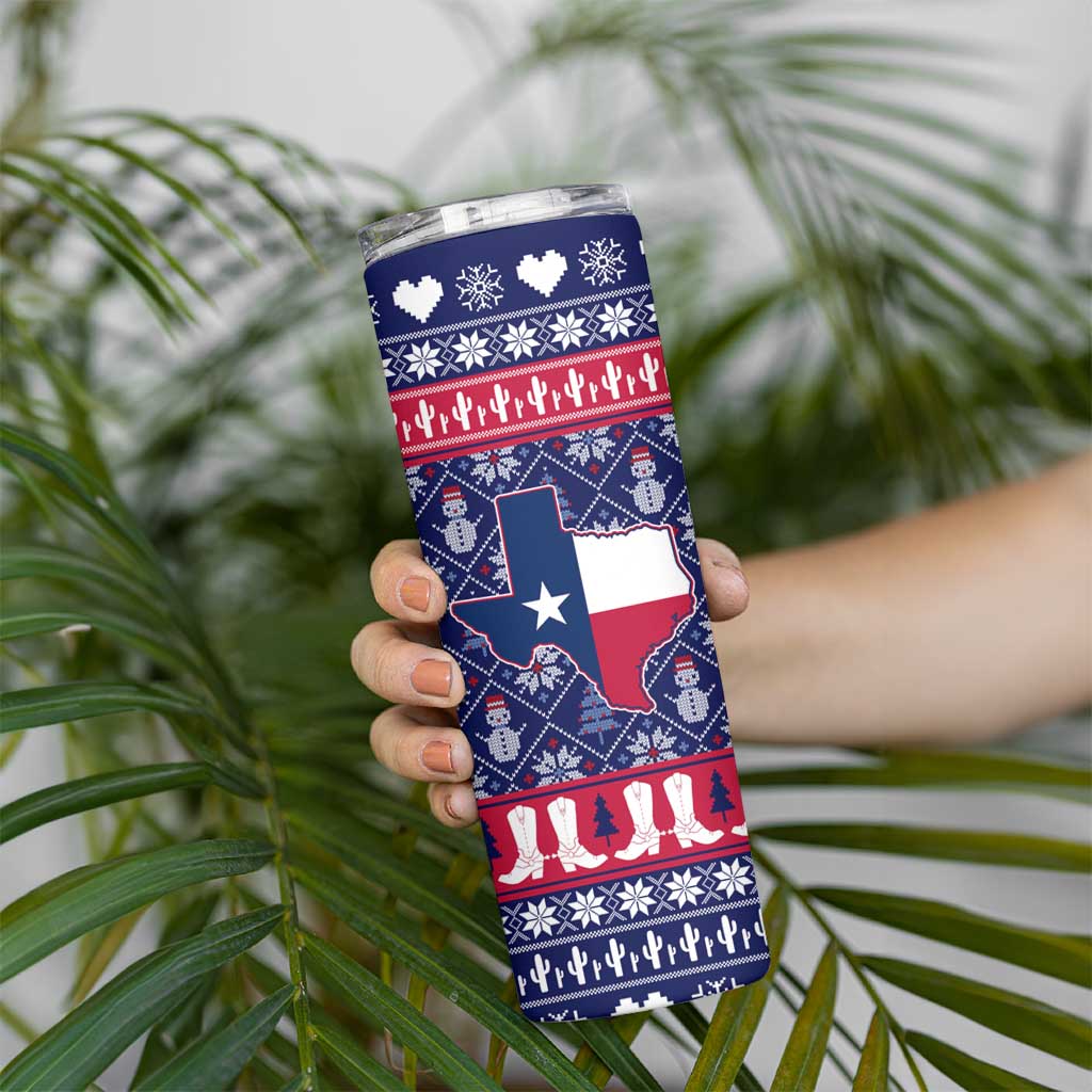 Christmas Texas Map Symbols Skinny Tumbler Xmas Holiday Patterns - Wonder Print Shop