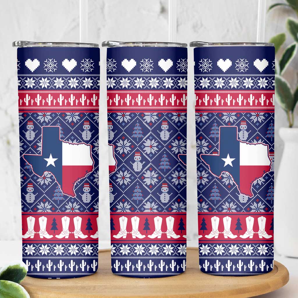 Christmas Texas Map Symbols Skinny Tumbler Xmas Holiday Patterns - Wonder Print Shop