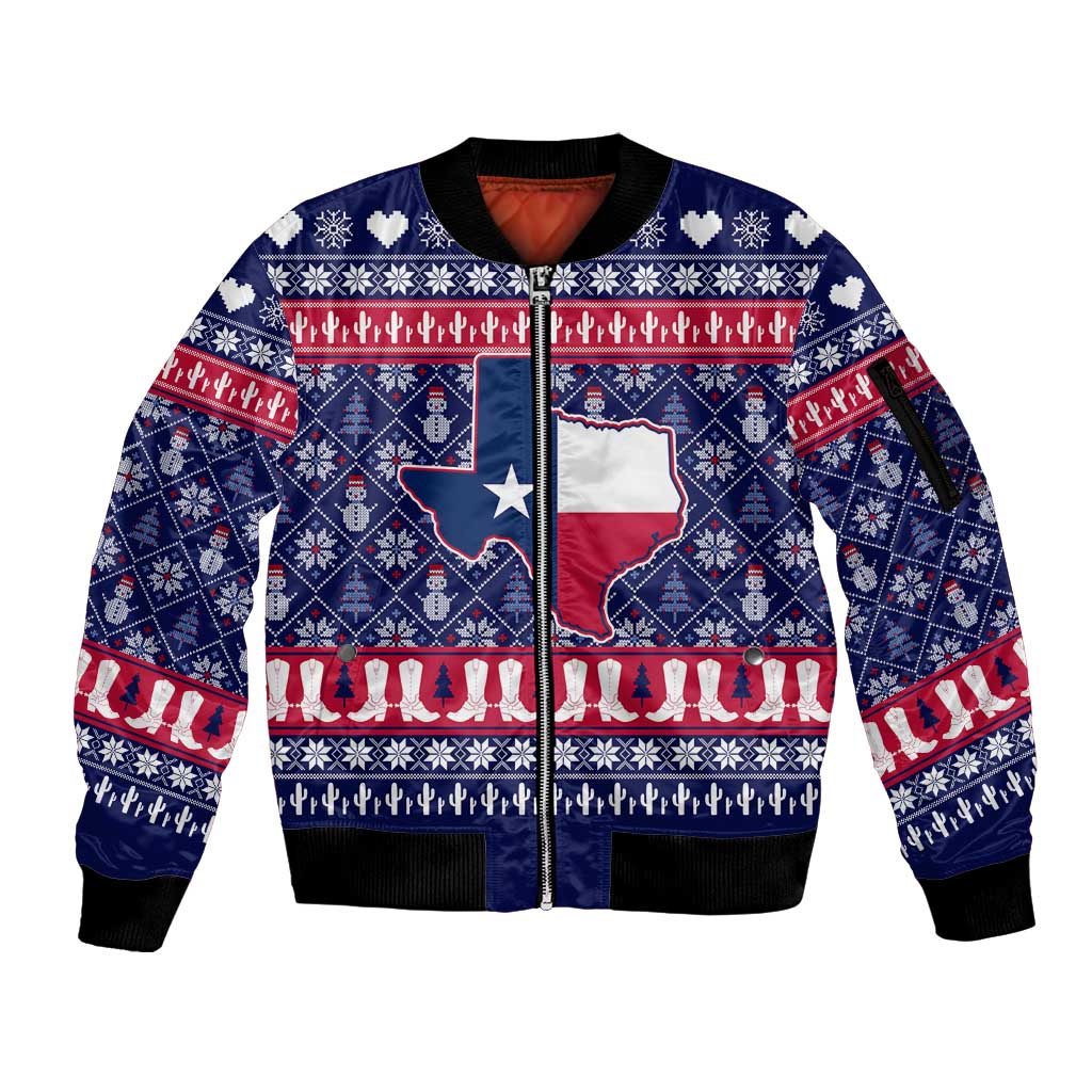 Christmas Texas Map Symbols Sleeve Zip Bomber Jacket Xmas Holiday Patterns - Wonder Print Shop