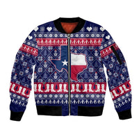 Christmas Texas Map Symbols Sleeve Zip Bomber Jacket Xmas Holiday Patterns - Wonder Print Shop