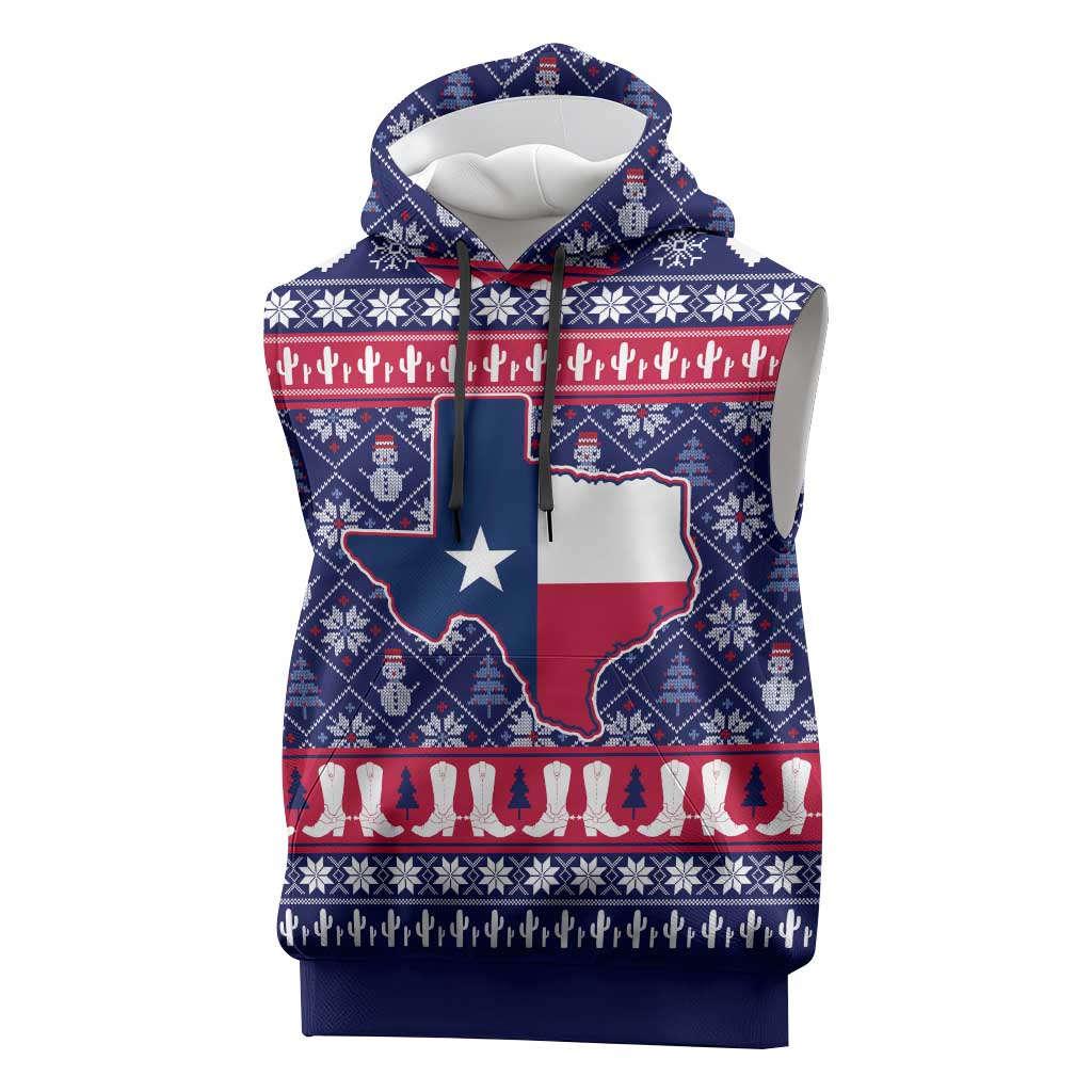 Christmas Texas Map Symbols Sleeveless Hoodie Xmas Holiday Patterns - Wonder Print Shop