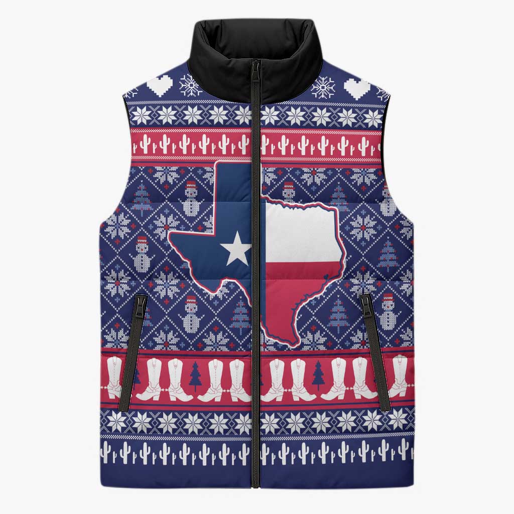 Christmas Texas Map Symbols Sleeveless Puffer Jacket Xmas Holiday Patterns - Wonder Print Shop