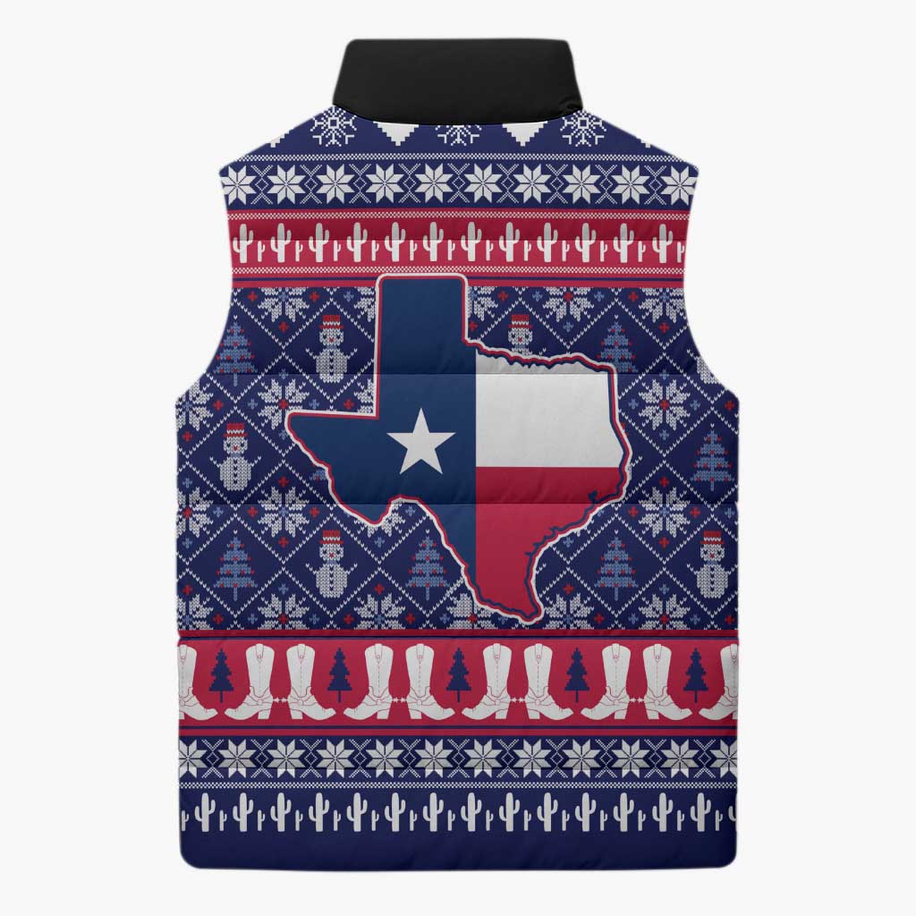 Christmas Texas Map Symbols Sleeveless Puffer Jacket Xmas Holiday Patterns - Wonder Print Shop