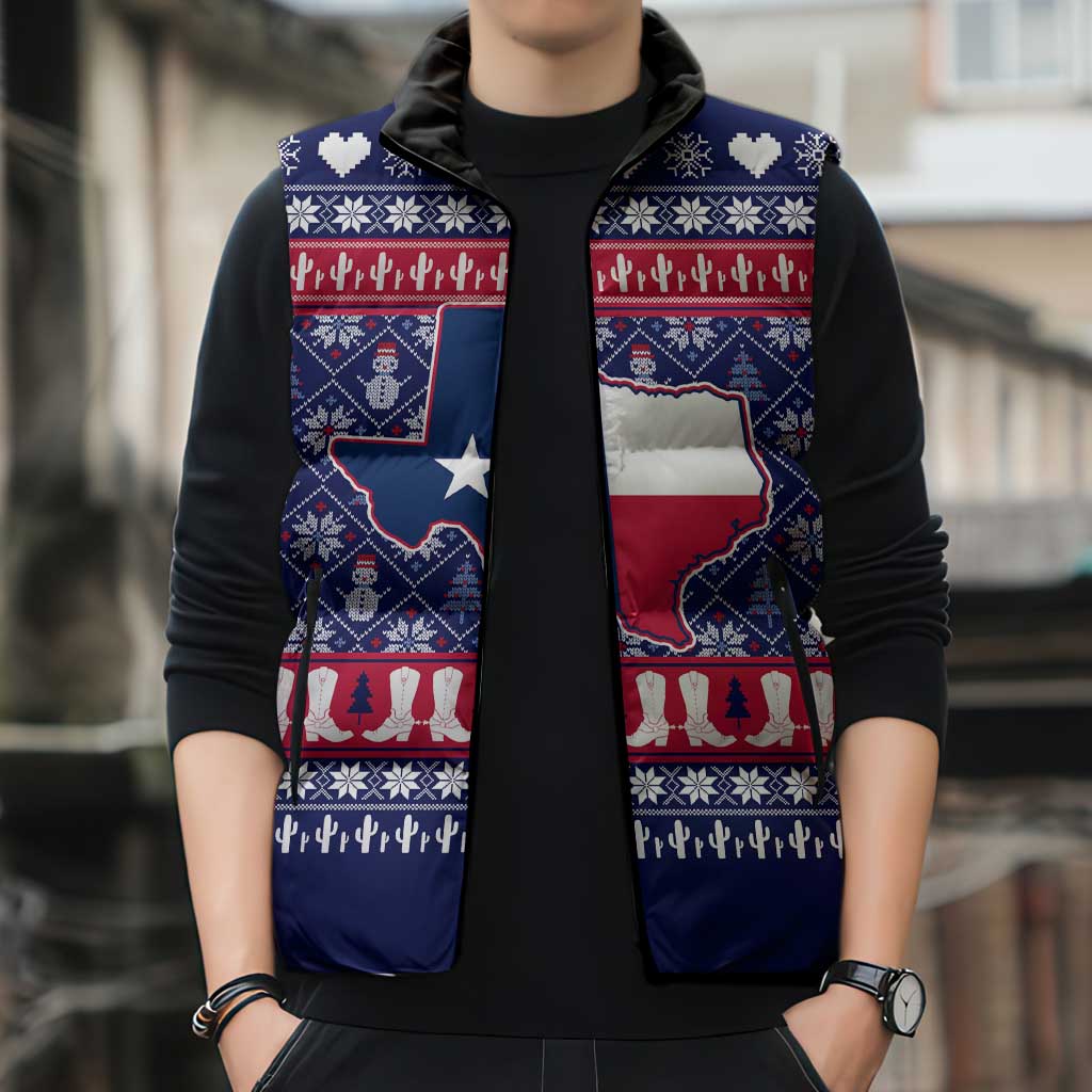 Christmas Texas Map Symbols Sleeveless Puffer Jacket Xmas Holiday Patterns - Wonder Print Shop