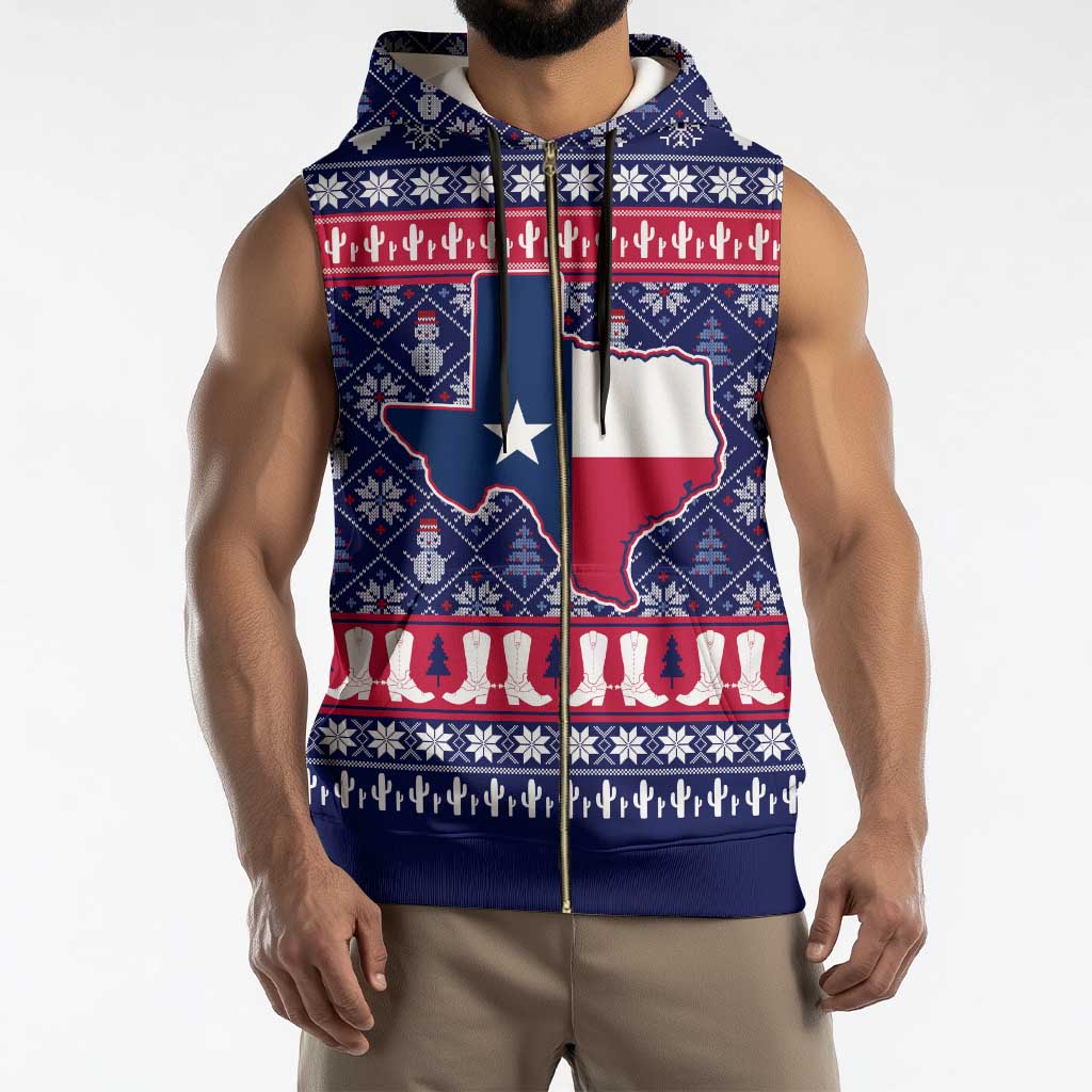 Christmas Texas Map Symbols Sleeveless Zip Hoodie Xmas Holiday Patterns - Wonder Print Shop