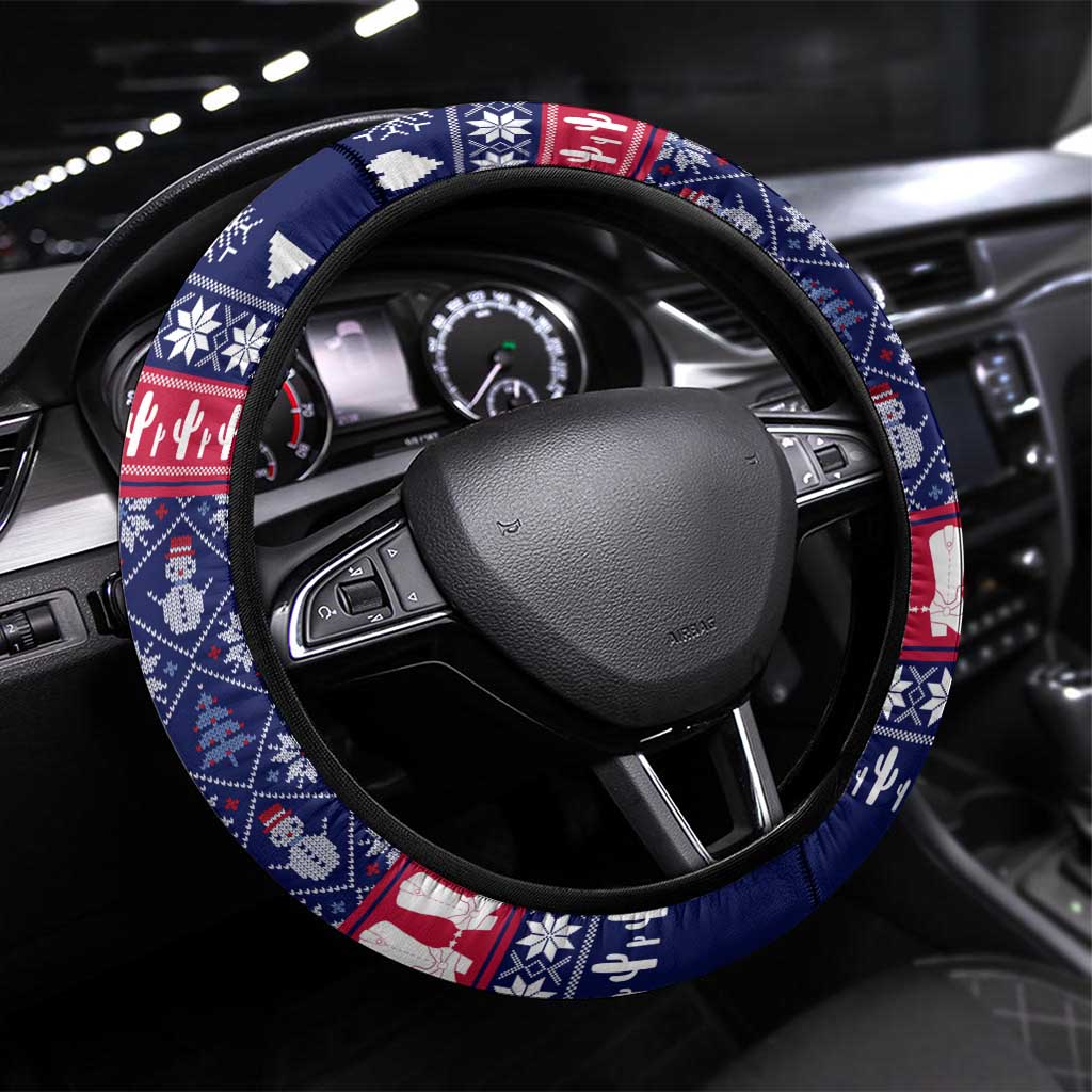 Christmas Texas Map Symbols Steering Wheel Cover Xmas Holiday Patterns - Wonder Print Shop