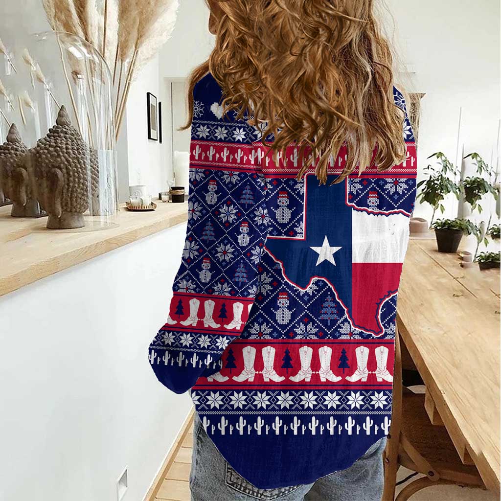 Christmas Texas Map Symbols Women Casual Shirt Xmas Holiday Patterns - Wonder Print Shop