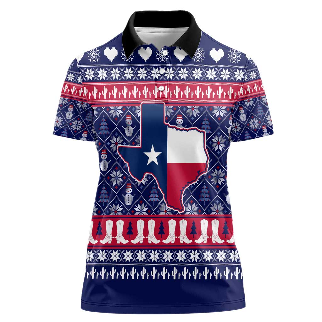 Christmas Texas Map Symbols Women Polo Shirt Xmas Holiday Patterns - Wonder Print Shop