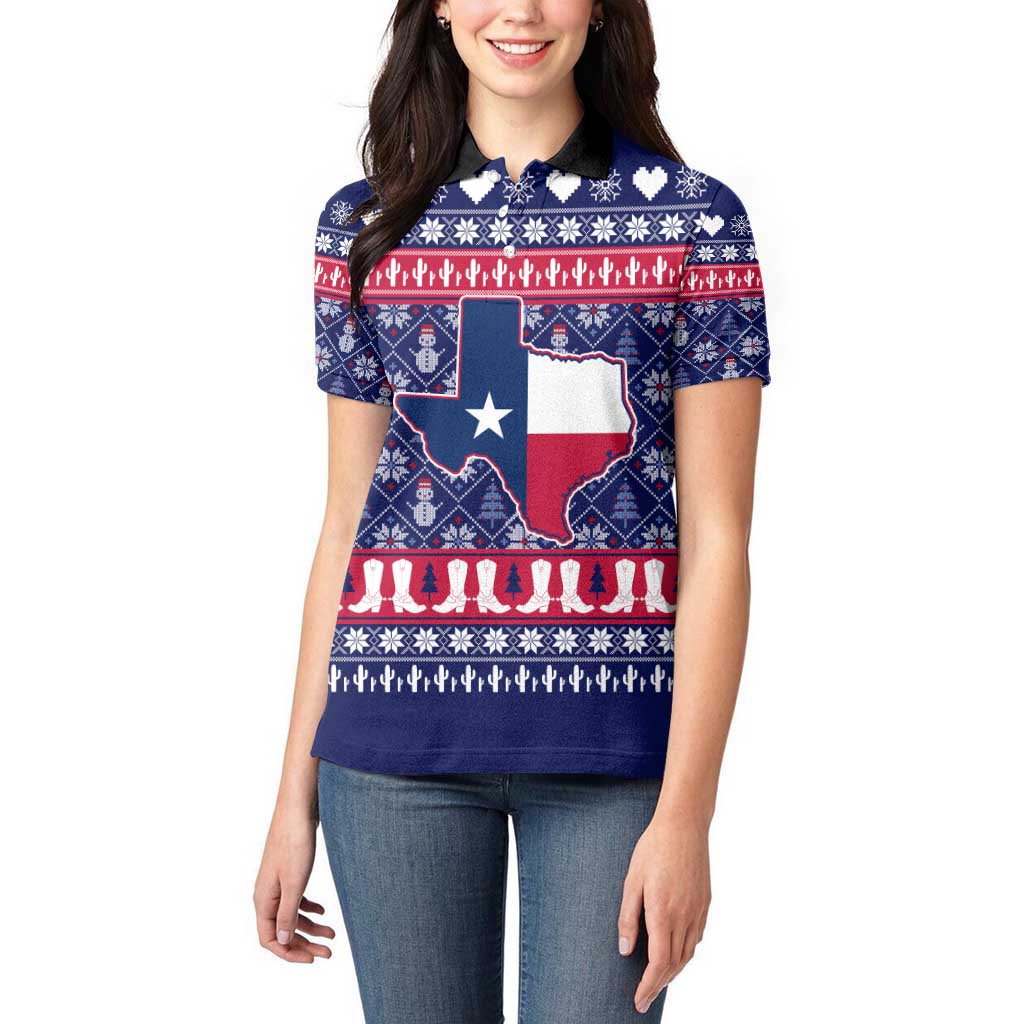 Christmas Texas Map Symbols Women Polo Shirt Xmas Holiday Patterns - Wonder Print Shop