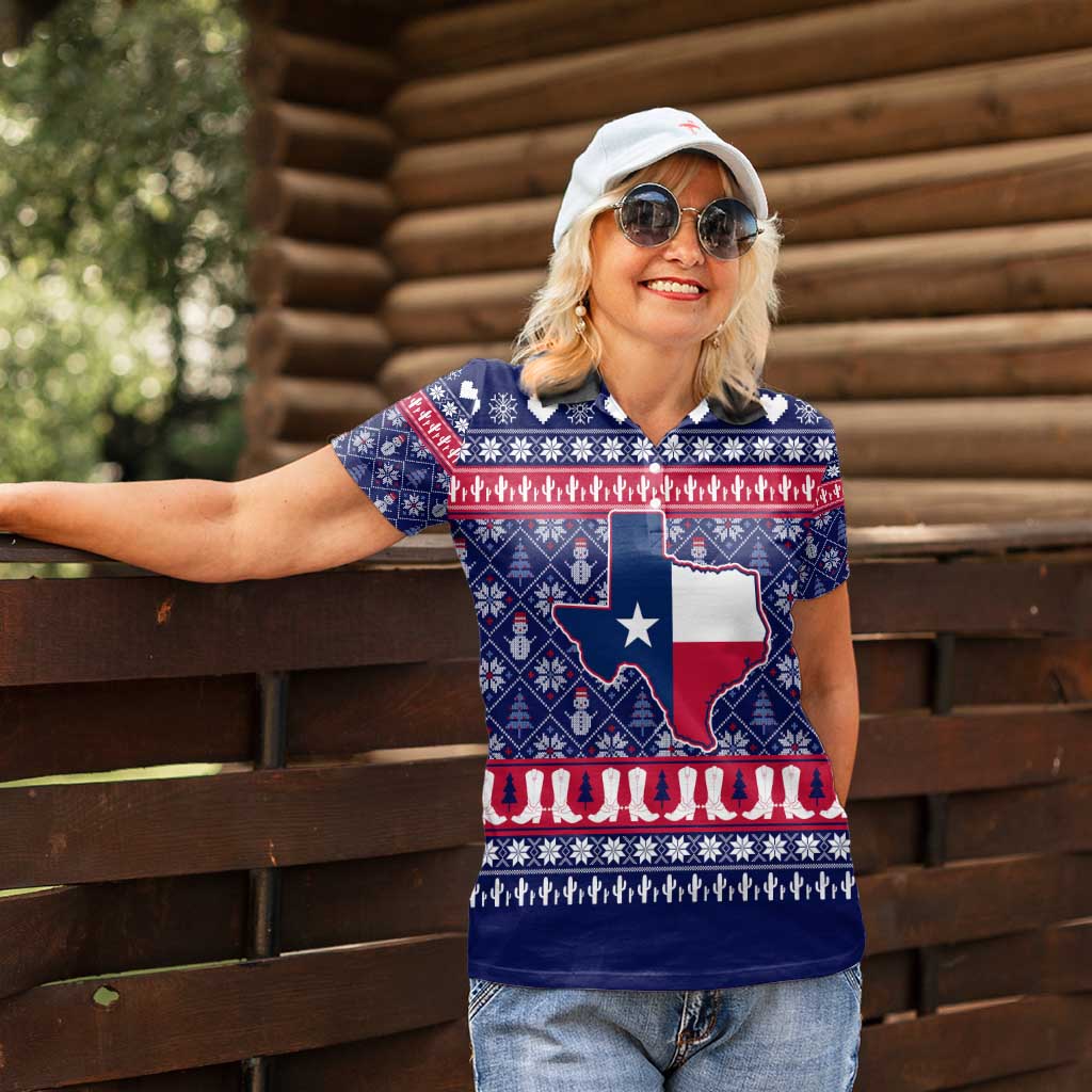Christmas Texas Map Symbols Women Polo Shirt Xmas Holiday Patterns - Wonder Print Shop
