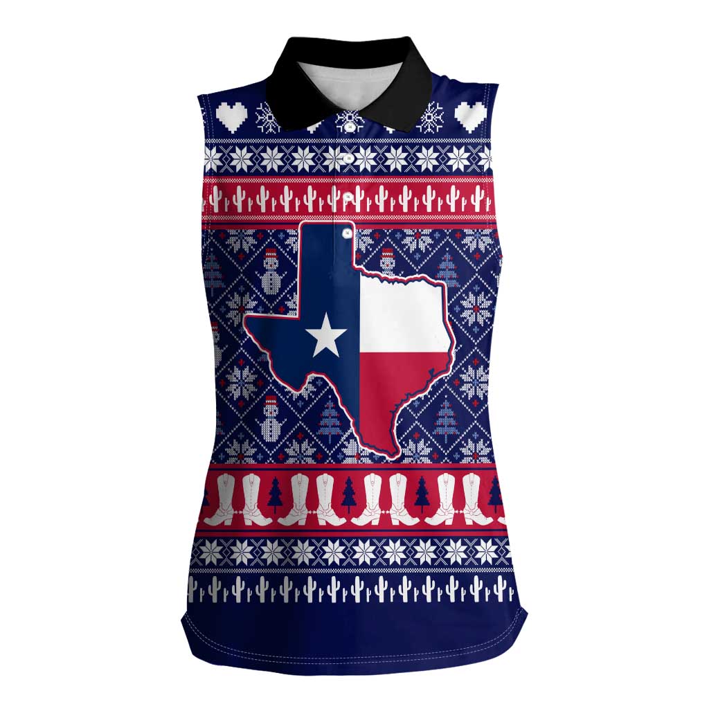 Christmas Texas Map Symbols Women Sleeveless Polo Shirt Xmas Holiday Patterns - Wonder Print Shop