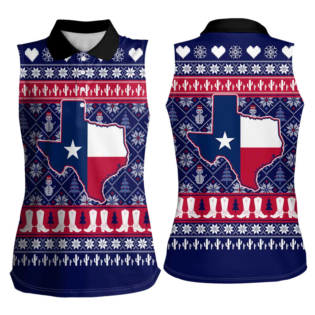 Christmas Texas Map Symbols Women Sleeveless Polo Shirt Xmas Holiday Patterns - Wonder Print Shop