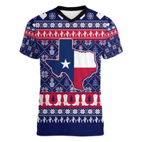 Christmas Texas Map Symbols Women V-Neck T-Shirt Xmas Holiday Patterns - Wonder Print Shop
