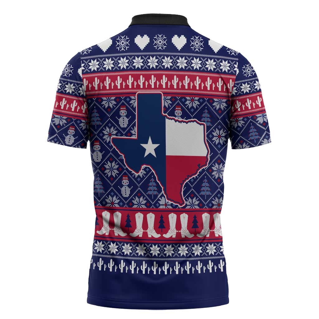 Christmas Texas Map Symbols Zipper Polo Shirt Xmas Holiday Patterns - Wonder Print Shop