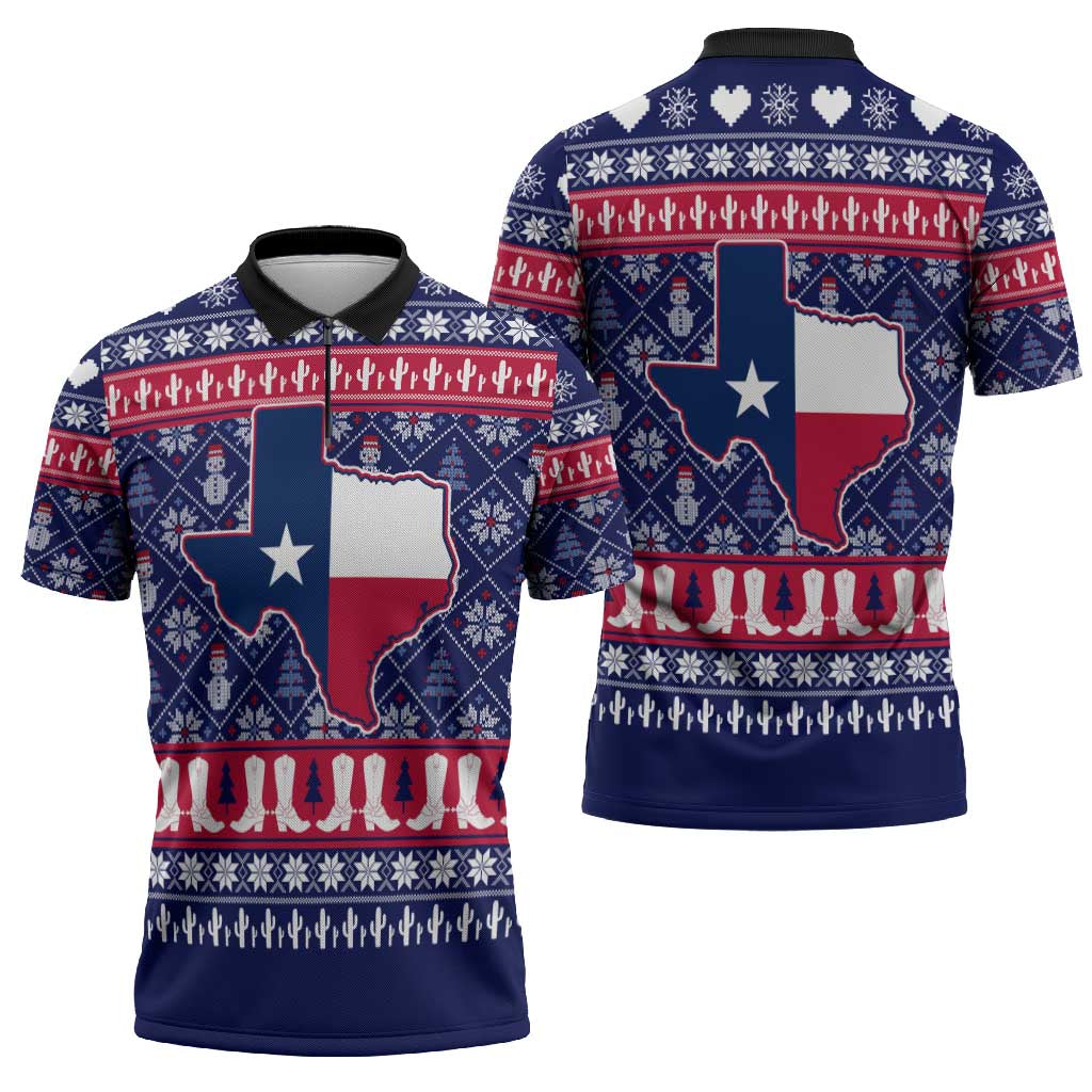 Christmas Texas Map Symbols Zipper Polo Shirt Xmas Holiday Patterns - Wonder Print Shop
