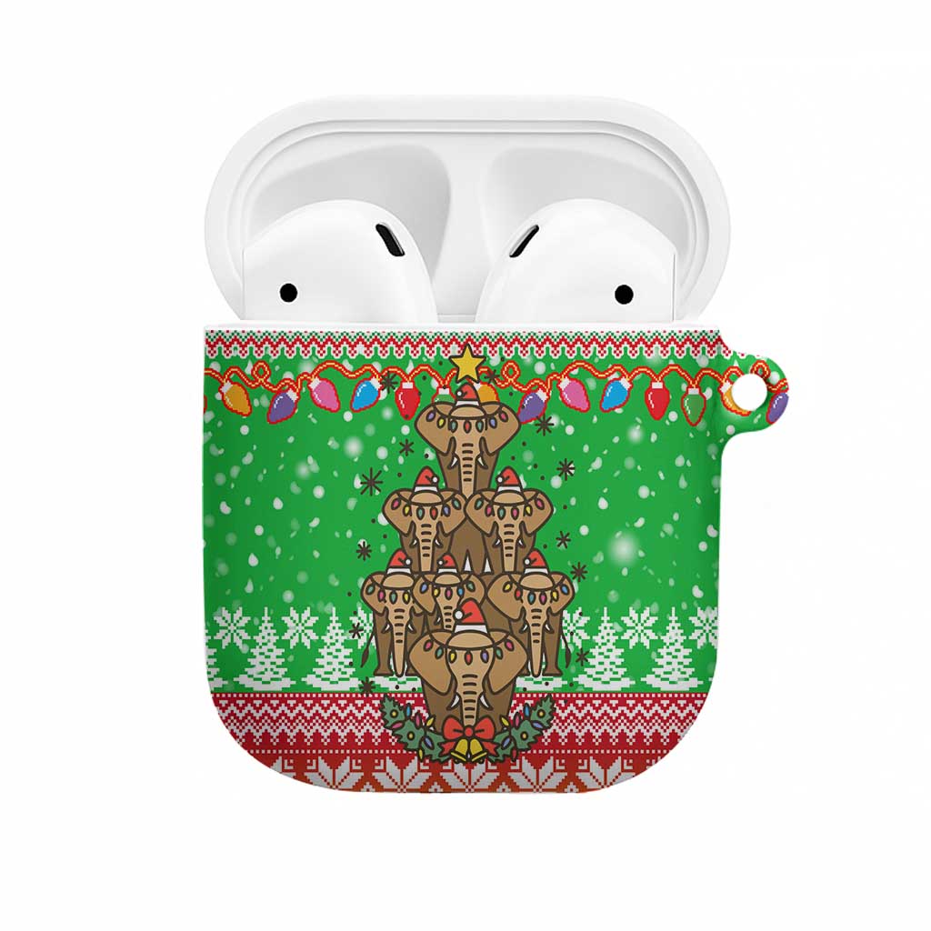 Mali Christmas AirPods Case with Cartoon Elephant Pyramid Snowflakes and Holiday Lights - Wonder Print Shop