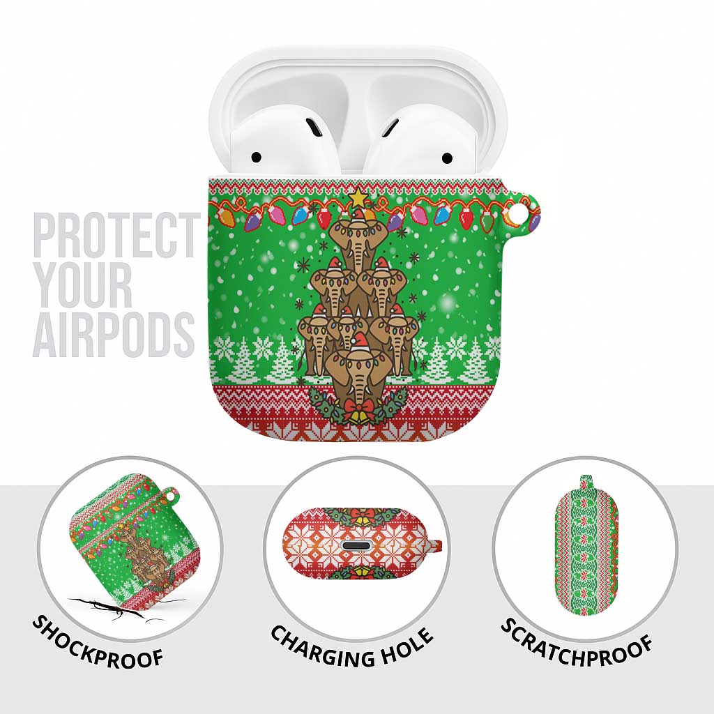 Mali Christmas AirPods Case with Cartoon Elephant Pyramid Snowflakes and Holiday Lights - Wonder Print Shop