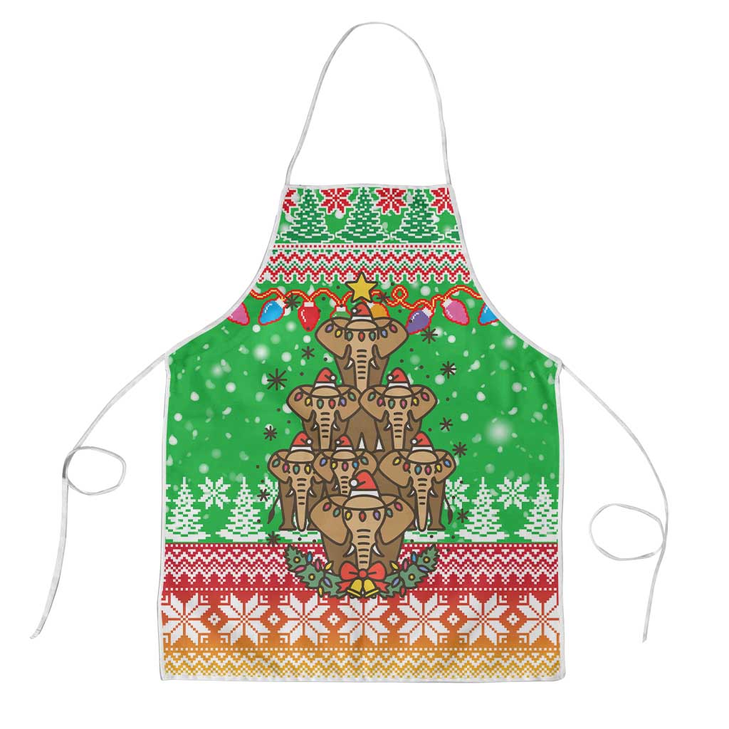 Mali Christmas Apron with Cartoon Elephant Pyramid Snowflakes and Holiday Lights - Wonder Print Shop