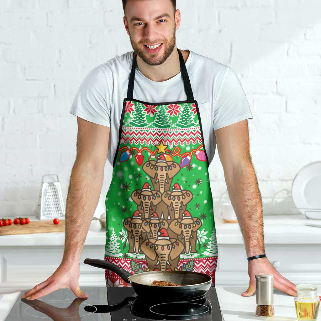 Mali Christmas Apron with Cartoon Elephant Pyramid Snowflakes and Holiday Lights - Wonder Print Shop