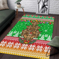 Mali Christmas Area Rug with Cartoon Elephant Pyramid Snowflakes and Holiday Lights - undefined