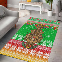Mali Christmas Area Rug with Cartoon Elephant Pyramid Snowflakes and Holiday Lights - undefined