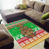Mali Christmas Area Rug with Cartoon Elephant Pyramid Snowflakes and Holiday Lights - undefined