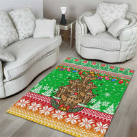 Mali Christmas Area Rug with Cartoon Elephant Pyramid Snowflakes and Holiday Lights - undefined
