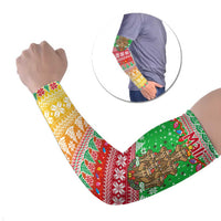 Mali Christmas Arm Sleeves with Cartoon Elephant Pyramid Snowflakes and Holiday Lights - Wonder Print Shop