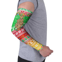 Mali Christmas Arm Sleeves with Cartoon Elephant Pyramid Snowflakes and Holiday Lights - Wonder Print Shop