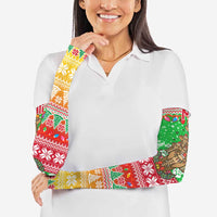 Mali Christmas Arm Sleeves with Cartoon Elephant Pyramid Snowflakes and Holiday Lights - Wonder Print Shop