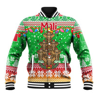 Mali Christmas Baseball Jacket with Cartoon Elephant Pyramid Snowflakes and Holiday Lights - Wonder Print Shop