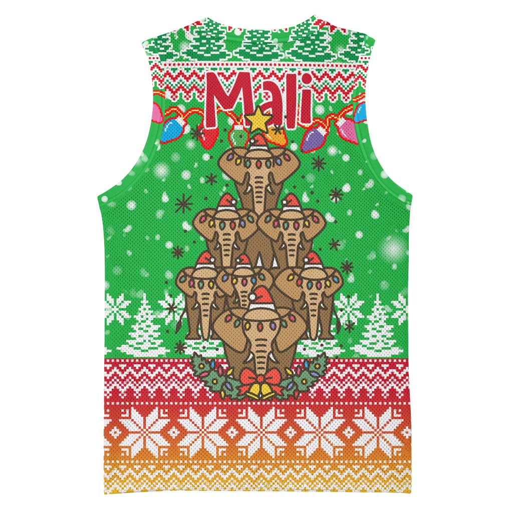 Mali Christmas Basketball Jersey with Cartoon Elephant Pyramid Snowflakes and Holiday Lights - Wonder Print Shop