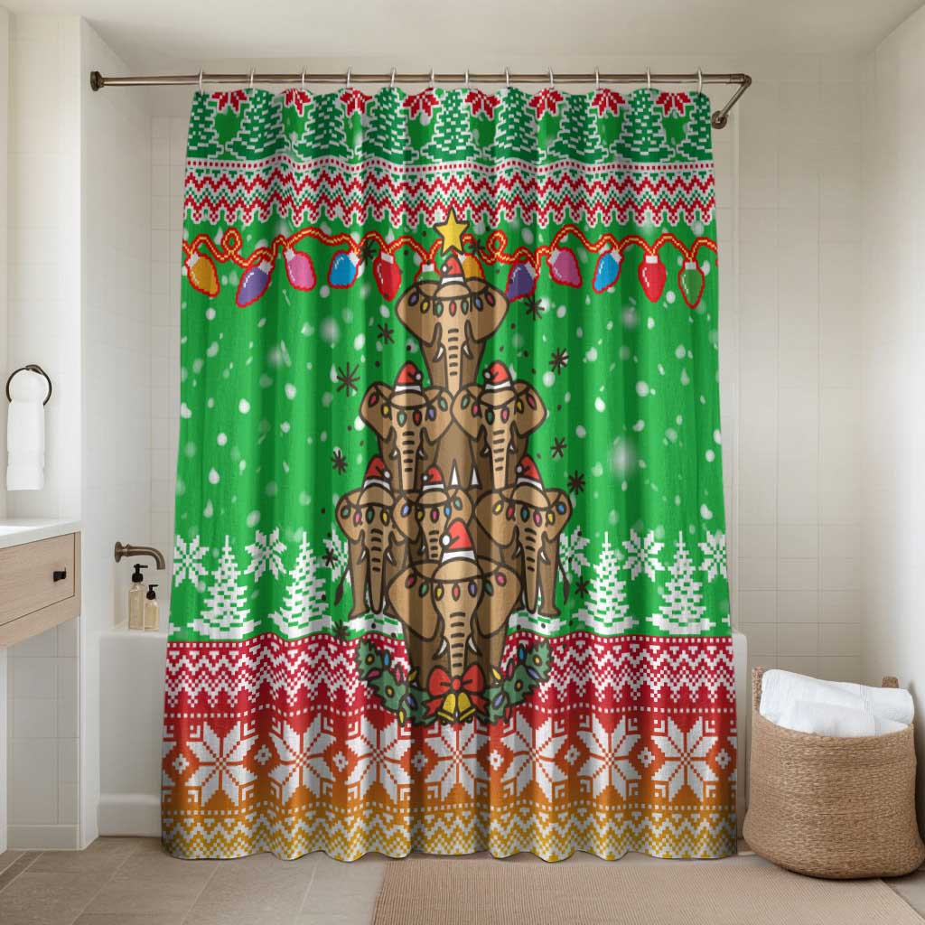 Mali Christmas Bathroom Set with Cartoon Elephant Pyramid Snowflakes and Holiday Lights - Wonder Print Shop