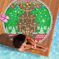 Mali Christmas Beach Blanket with Cartoon Elephant Pyramid Snowflakes and Holiday Lights - undefined
