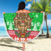 Mali Christmas Beach Blanket with Cartoon Elephant Pyramid Snowflakes and Holiday Lights - undefined