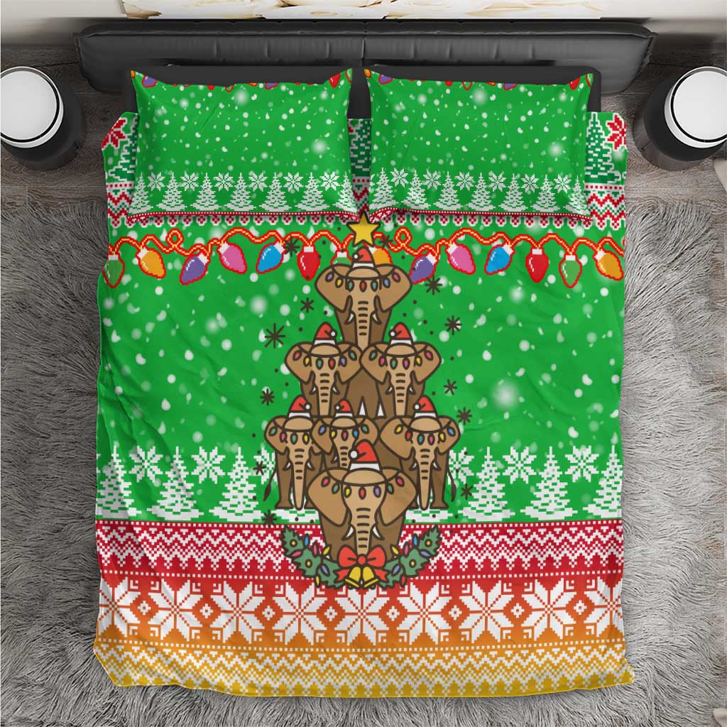 Mali Christmas Bedding Set with Cartoon Elephant Pyramid Snowflakes and Holiday Lights - Wonder Print Shop