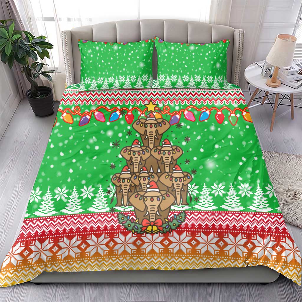Mali Christmas Bedding Set with Cartoon Elephant Pyramid Snowflakes and Holiday Lights - Wonder Print Shop